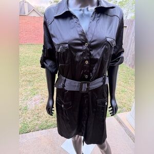 Rhapsody satin like Black Belted Women's dress